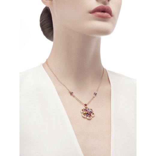 DIVAS' DREAM 18 kt rose gold necklace set with coloured gemstones and pavé diamonds 355617 image 4