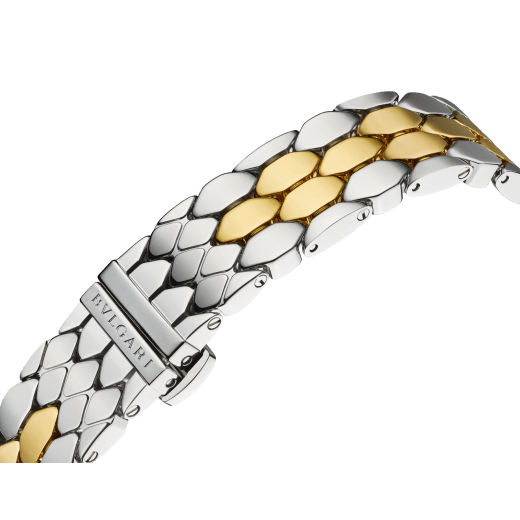 Serpenti Seduttori aus 18 Karat Gelbgold und Edelstahl mit diamantbesetzter Lünette und weißem Perlmuttzifferblatt. Wasserdicht bis 30 Meter 103755 image 4
