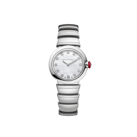 LVCEA Uhr mit Gehäuse und Armband aus Edelstahl, weißem Perlmuttzifferblatt und Diamantindizes. 102196 image 1