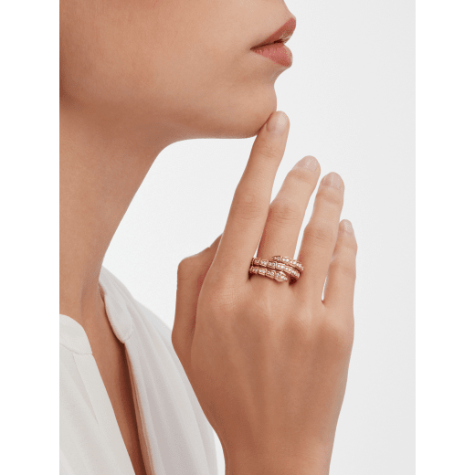 Serpenti Viper two-coil 18 kt rose gold ring, set with pavé diamonds AN858794 image 2