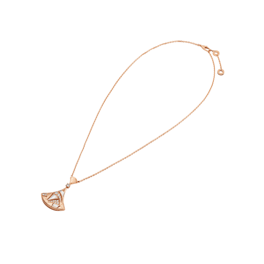 DIVAS' DREAM necklace in 18 kt rose gold with pendant set with mother-of-pearl elements, one diamond and pavé diamonds. 350065 image 2