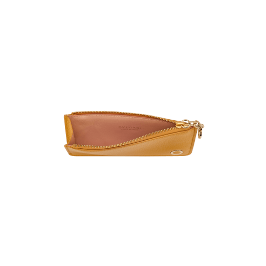 BULGARI BULGARI zipped card holder in soft, drummed, taupe quartz brown calf leather with crystal rose nappa leather interior. Zip fastening with iconic light gold-plated zip puller. ZIP-CC-HOLD-UVL image 2