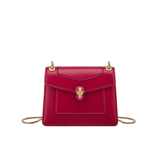 Sac porté épaule Serpenti Forever Day-to-Night petit modèle en cuir de veau vert émeraude avec doublure en cuir nappa noir. Fermoir magnétique Serpenti en laiton doré rehaussé d’écailles en émail couleur vert jade intense et laiton doré et d’yeux en onyx noir. SEA-1281-CL image 1