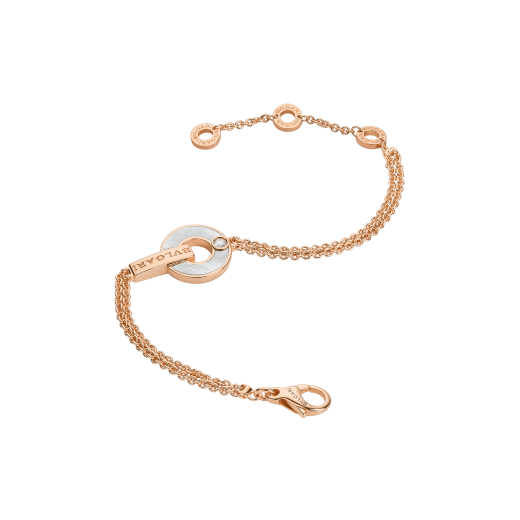 BVLGARI BVLGARI Openwork 18 kt rose gold bracelet set with mother-of-pearl elements and a round brilliant-cut diamond BR858786 image 2