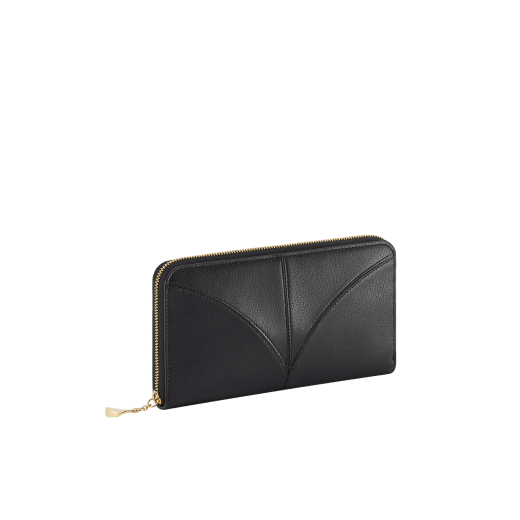 Divas' Dream large wallet in star rose pink goat leather with crystal rose nappa leather interior. Refined gold-plated brass signature charm and zip around closure. DIVA-LONGWLT image 1