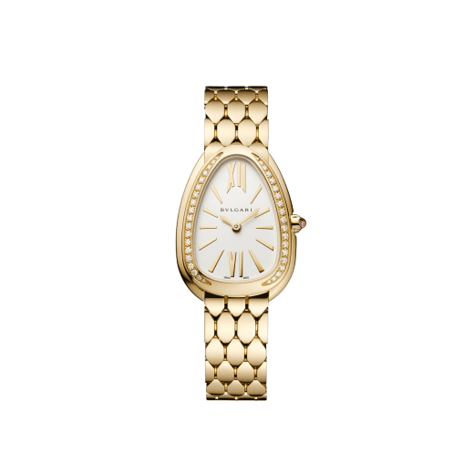 Serpenti Seduttori watch with 18 kt yellow gold case, 18 kt yellow gold bracelet, 18 kt yellow gold bezel set with diamonds and a white silver opaline dial. 103942 image 1