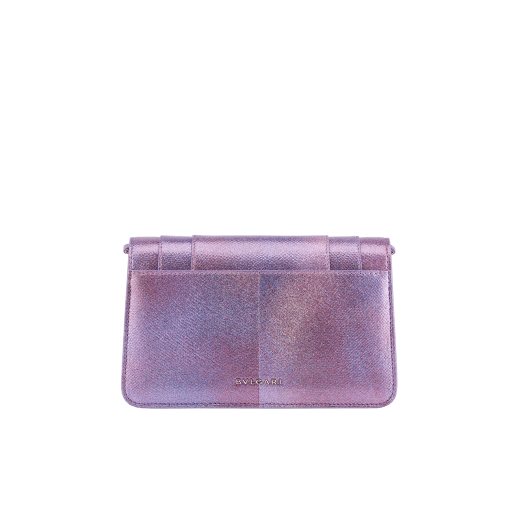 Serpenti Forever East-West small shoulder bag in sheer amethyst lilac Gleamy karung skin with primrose quartz pink nappa leather lining. Captivating magnetic snakehead closure in light gold-plated brass, embellished with black and pearled pinkish lilac enamel scales and black onyx eyes. 292791 image 3