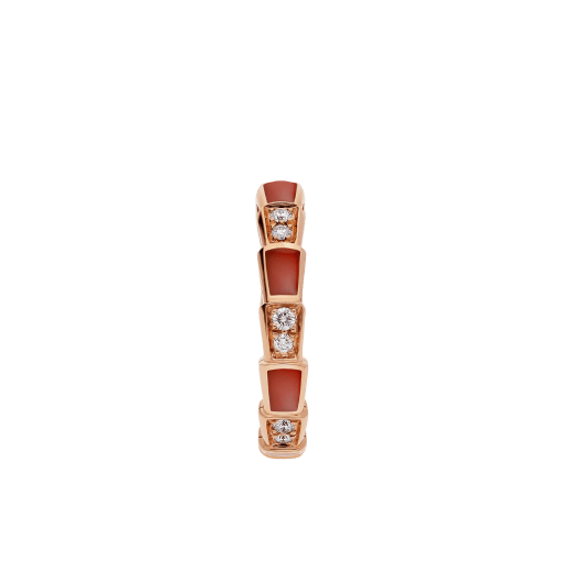 Serpenti Viper band ring in 18 kt rose gold, set with carnelian elements and pavé diamonds. AN857926 image 2