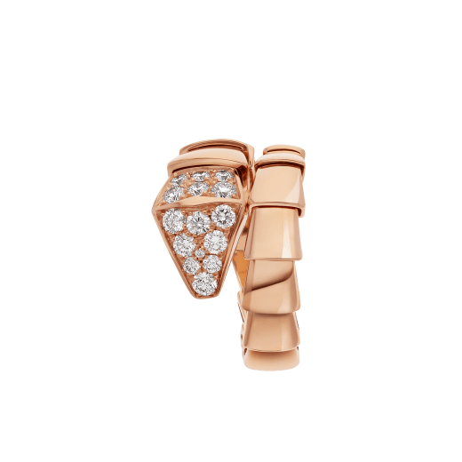 Serpenti one-coil ring in 18 kt rose gold, set with pavé diamonds on the head. AN855318 image 2