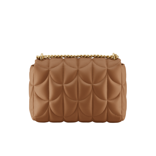 Serpenti Sugarloaf medium shoulder bag in black calf leather with a maxi Calla Matelassé motif and black nappa leather lining. Captivating snakehead magnetic closure in gold-plated brass. SSL-001-1312M image 2
