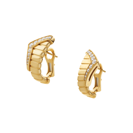 Bvlgari Tubogas asymmetric 18 kt yellow gold hoop earrings set with demi pavé diamonds 362521 image 2