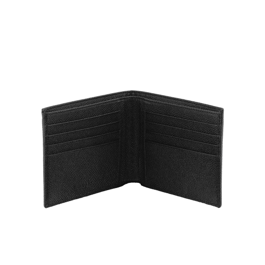 BULGARI BULGARI Man hipster compact wallet in mimetic jade green grained calf leather with sun citrine yellow grained calf leather interior. Iconic palladium-plated brass embellishment and folded closure. BBM-WLT-HIPST-8Ca image 2