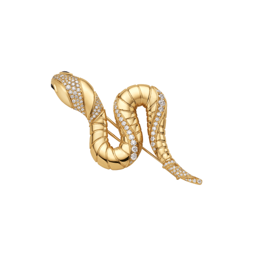 Serpenti 18 kt yellow gold brooch set with demi pavé diamonds and black onyx eyes 362634 image 1