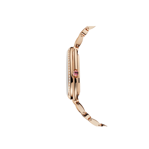 Serpenti Seduttori watch with 18 kt rose gold case, 18 kt rose gold bracelet, 18 kt rose gold bezel set with diamonds and a white silver opaline dial. 103941 image 3
