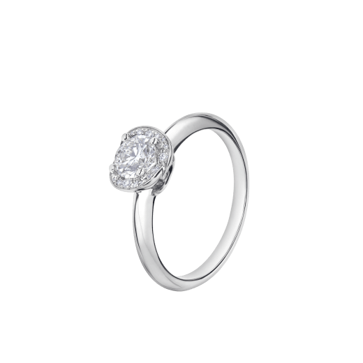 Incontro d'Amore platinum ring set with a round brilliant-cut diamond and a halo of pavé diamonds. 355397 image 1