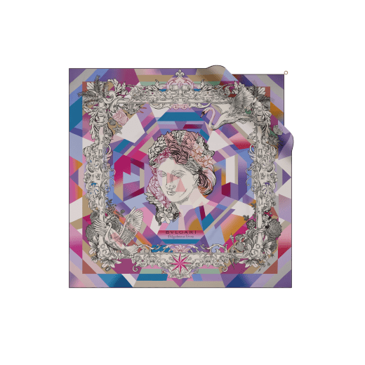Polychroma scarf in fine multicoloured silk twill with a BVLGARI BVLGARI metal pendant. Made of 100% silk. 246382 image 1