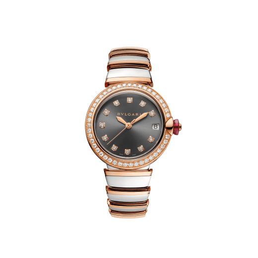 LVCEA watch with stainless steel case, 18 kt rose gold bezel set with diamonds, grey lacquered dial, diamond indexes, stainless steel and 18 kt rose gold bracelet 103029 image 1