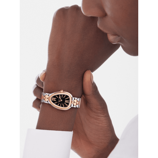 Serpenti Seduttori watch in stainless steel and 18 kt rose gold with black lacquered dial. Water-resistant up to 30 metres 103799 image 1
