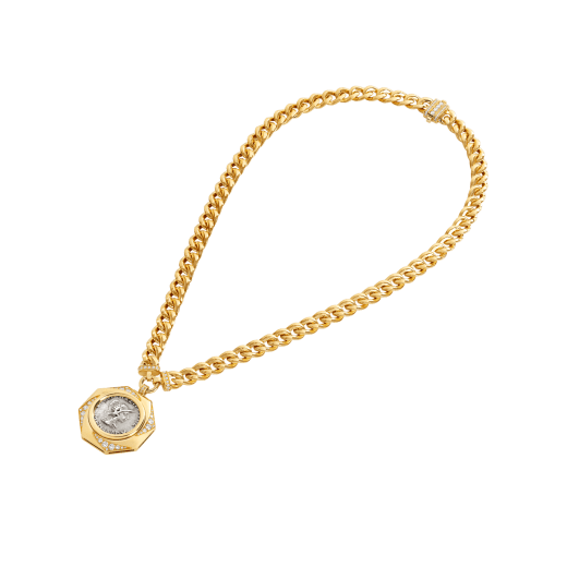 SOLD/ Vintage Bvlgari 18K Yellow Gold Ancient Coin Diamond Monete Necklace