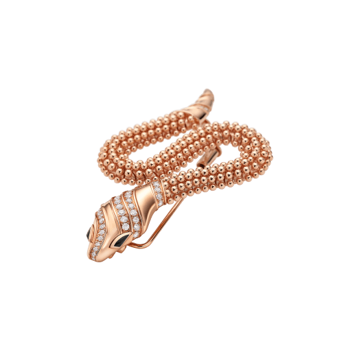 Spilla Serpenti in oro rosa 18 kt con testa e coda con pavé di diamanti e occhi in onice nera. 361721 image 2