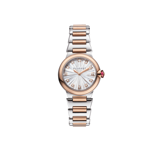 Lvcea watch in 18 kt rose gold and stainless steel with white mother-of-pearl intarsio dial and 12 diamond indexes. Water-resistant up to 50 metres 103878 image 1