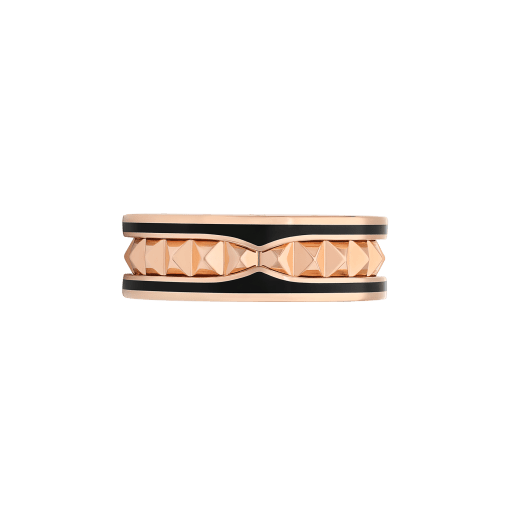 B.zero1 Rock one-band 18 kt rose gold ring with studded spiral and black ceramic inserts on the edges AN859080 image 3