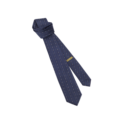 Cosmic Logo seven-fold tie in fine navy blue jacquard silk. 245274 image 1