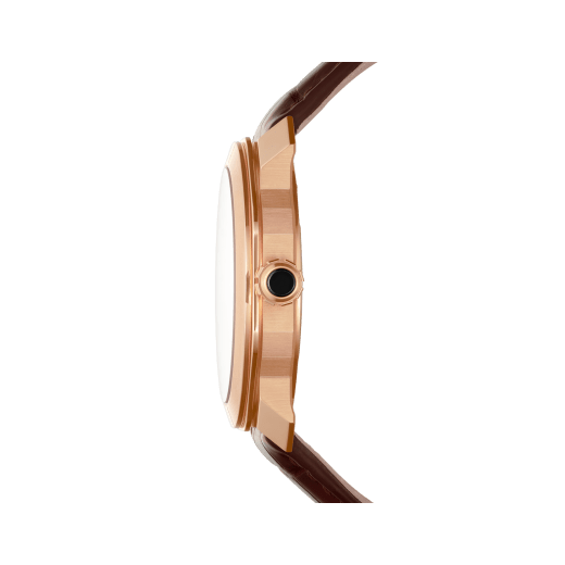 Octo Roma watch with mechanical manufacture movement, automatic winding, 18 kt rose gold case, dark brown lacquered dial and brown alligator bracelet. 102702 image 3
