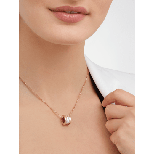 B.zero1 necklace with 18 kt rose gold chain and 18 kt rose gold pendant set with pavé diamonds on the spiral. 348035 image 1