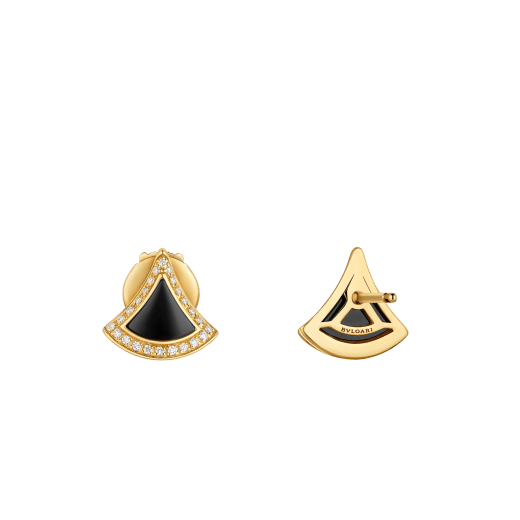 Divas' Dream 18 kt yellow gold fan-shaped stud earrings set with black onyx and pavé diamonds 361839 image 3