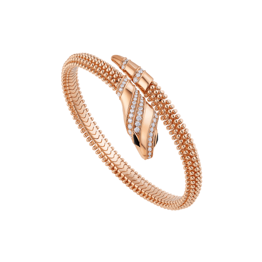 Serpenti single-coil 18 kt rose gold bracelet set with pavé diamonds on the head and the tail, and black onyx eyes BR859857 image 1