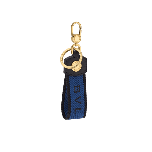 Portachiavi Bvlgari Bvlgari in tessuto rosso rubino e rosa con logo BVLGARI. Anello e moschettone in ottone placcato oro. BB-KEYRING image 1