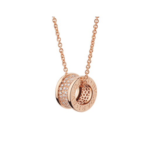 B.zero1 necklace with 18 kt rose gold chain and 18 kt rose gold pendant set with pavé diamonds on the spiral. 348035 image 1