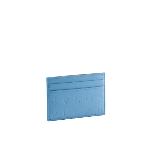 Bvlgari Logo card holder in Niagara Sapphire blue calf leather with hot stamped Infinitum Bvlgari logo pattern BVL-CCHOLDER image 1