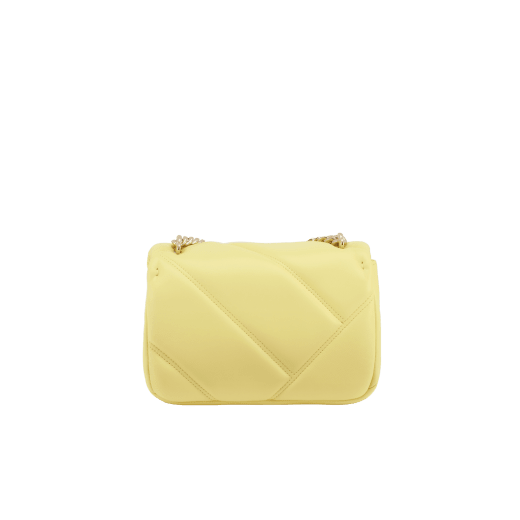"Serpenti Cabochon" maxi chain crossbody mini bag in soft quilted Ivory Opal white calf leather, with a maxi graphic motif, and black nappa leather internal lining. New Serpenti head closure in gold-plated brass, finished with small white mother-of-pearl scales in the middle, and red enamel eyes. 1164-MSMa image 3