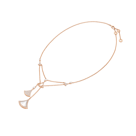 DIVAS' DREAM necklace in 18 kt rose gold with three fan-shaped motifs set with mother-of-pearl element and pavé diamonds 358682 image 2