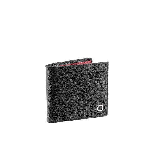 BULGARI BULGARI Man compact wallet in sequoia agate brown grain calf leather with coral carnelian orange grain calf leather interior. Iconic palladium-plated brass décor and folded closure. BBM-WLT-ITAL-gclb image 1