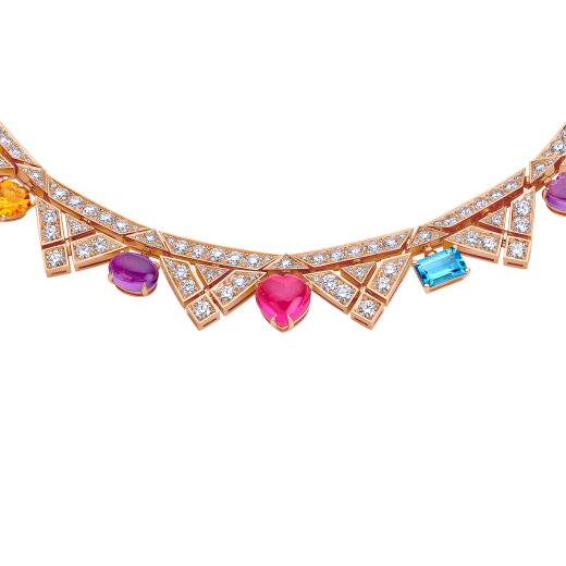 Allegra 18 kt rose gold necklace set with amethysts, peridots, pink tourmalines, citrine quartzes, blue topazes and pavé diamonds 360452 image 3