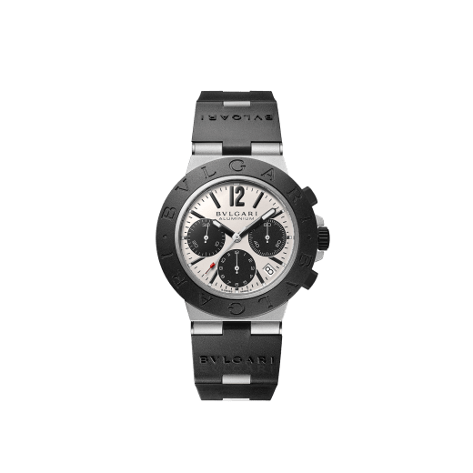 Bvlgari Aluminium watch with mechanical manufacture movement, automatic winding, chronograph, 40 mm aluminum and titanium case, black rubber bezel with BVLGARI BVLGARI engraving, gray dial, date opening and black rubber bracelet. Water-resistant up to 100 meters.. Power reserve 42h. 103383 image 1