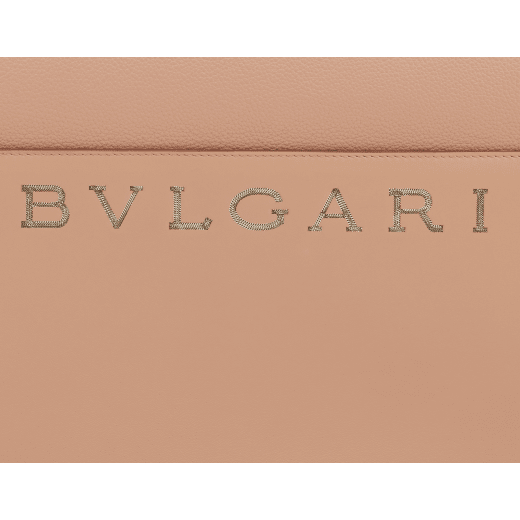 Bvlgari Logo tote bag in ivory opal smooth and grain calf leather with black grosgrain lining. Iconic Bvlgari logo decorative chain motif in light gold-plated brass. BVL-1192 image 5