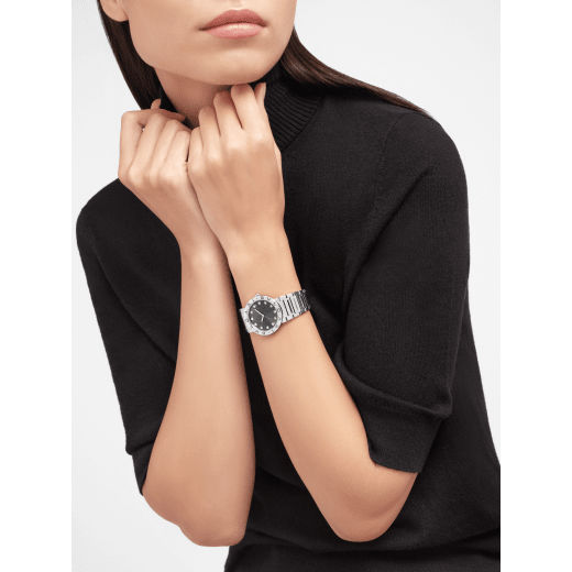 Bvlgari Bvlgari Lady watch in stainless steel case and bracelet, stainless steel bezel engraved with double logo, anthracite satiné soleil lacquered dial and diamond indexes 103689 image 1