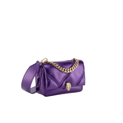 Serpenti Cabochon Maxi Chain mini crossbody bag in vivid amethyst purple calf leather with graphic maxi quilted motif and emerald green nappa leather lining. Captivating magnetic snakehead closure in light gold-plated brass embellished with dark grey hematite scales and red enamel eyes. 292886 image 2