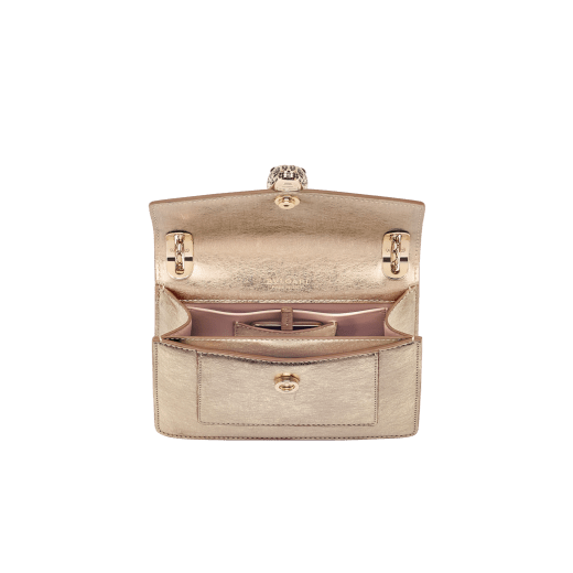 Serpenti Forever Day-to-Night small shoulder bag in silver Striated calf leather with grey nappa leather lining. Captivating snakehead magnetic closure in light gold-plated brass embellished with grey enamel, light gold-plated brass scales and black onyx eyes. SEA-1281-STR image 3