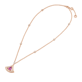 DIVAS' DREAM openwork necklace with 18 kt rose gold chain set with diamonds and 18 kt rose gold pendant with a pink tourmaline and set with pavé diamonds. 354366 image 2