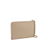 Serpenti Forever zipped card holder in bright travertine ivory calf leather with moonrock light grey and aquamarine nappa leather interior. Captivating snakehead rivet in light gold-plated brass embellished with red enamel eyes. SEA-MC-CCHOLDS image 3