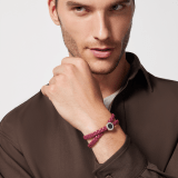 BULGARI BULGARI Man bracelet in anemone spinel pinkish red braided calf leather with palladium-plated brass clasp closure. Iconic décor in palladium-plated brass embellished with matte black enamel. LOGOBRAID-WCL-AS image 2