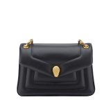Serpenti Reverse small shoulder bag in ivory opal quilted Metropolitan calf leather with black nappa leather lining. Captivating snakehead magnetic closure in gold-plated brass embellished with red enamel eyes. 1244-MCL image 6