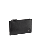 BULGARI BULGARI Man card holder in black Urban grain calf leather with a forest emerald green Urban grain calf leather detail. Iconic dark ruthenium-plated brass décor enamelled in matte black, and zipped closure. 292241 image 1