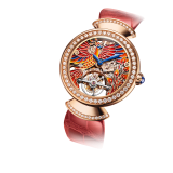 DIVAS' DREAM Tourbillon Phoenix Limited Edition watch with mechanical manufacture movement, manual winding, see-through tourbillon, 18 kt rose gold case set with brilliant-cut diamonds, skeletonized dial decorated with hand painted miniature motifs of a phoenix and flames, and red alligator bracelet 102947 image 2