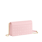 Bvlgari Logo chain wallet in Ivory Opal white calf leather with hot stamped Infinitum Bvlgari logo pattern and plain Pink Spinel nappa leather lining. Light gold-plated brass hardware BVL-CHAINWALLETb image 3